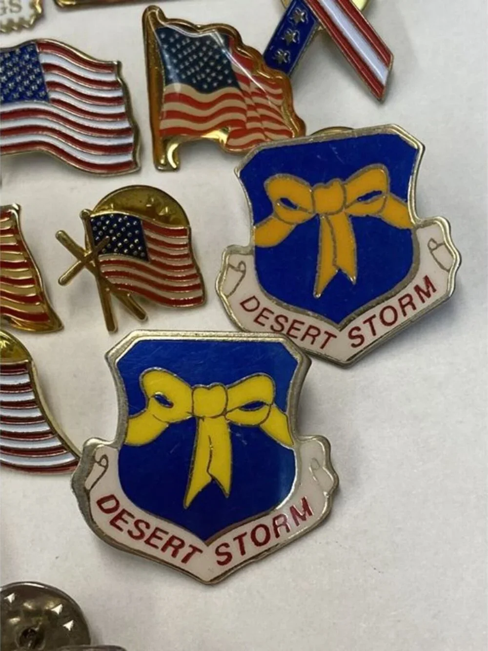 Enamel Pin LOT 16 Flags US Postage Stamps 1776 Yellow Ribbon Desert Storm Titan